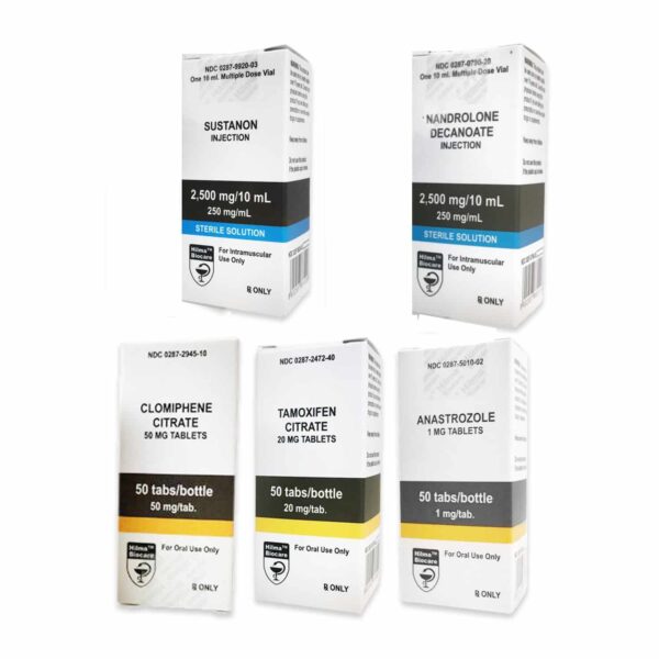 حزمة زيادة الكتلة من المستوى الأول (حقن): سوستانون ٢٥٠ + ديكا ٢٥٠ + علاج ما بعد الدورة (٨ أسابيع) هيلما