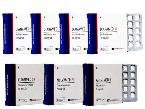 عبوتان لزيادة الكتلة العضلية، أقراص فموية، حماية ديانابول لمدة 6 أسابيع، علاج ما بعد الدورة، ديوس ميديكال 463×348