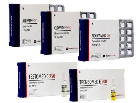 ٤ عبوات لزيادة الكتلة العضلية الخالية من الدهون من المستوى الأول، حقن سيبيونات التستوستيرون، إينانثات ترينبولون، علاج ما بعد الدورة لمدة ١٠ أسابيع، ديوس ميديكال ٤٦٣×٣٤٨