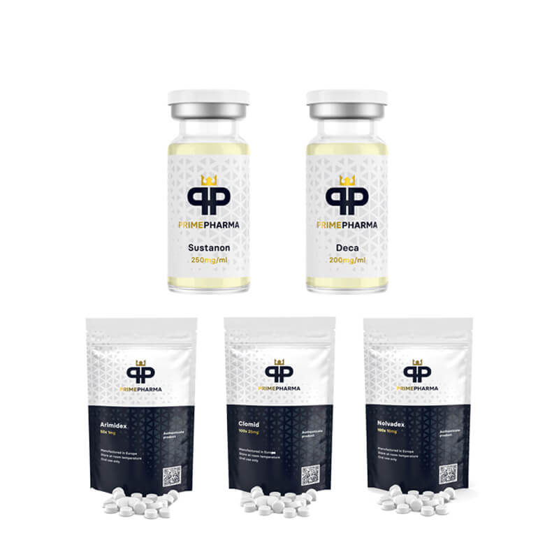 مجموعة زيادة الكتلة العضلية من المستوى الأول (حقن) سوستانون 250 + ديكا دورابولين 250 (8 أسابيع) برايم فارما