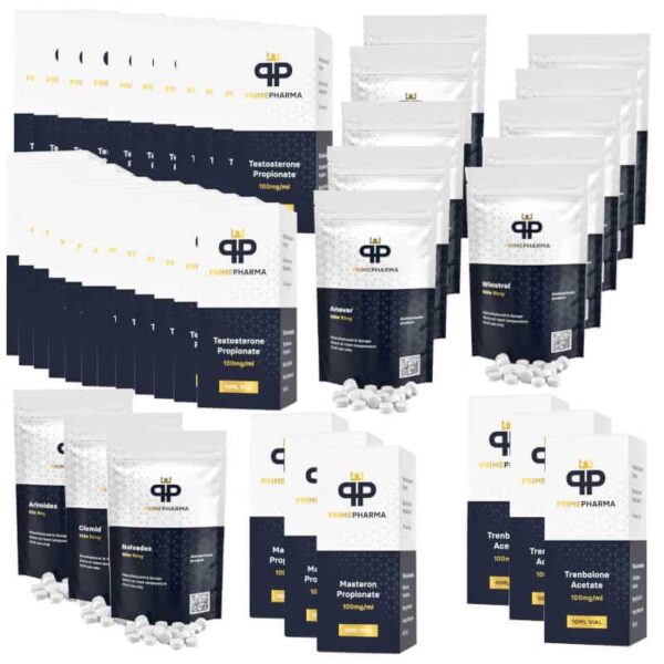 مجموعة زيادة الكتلة العضلية الخالية من الدهون بشكل كبير: تستوستيرون بروجسترون، ترينبولون أسيتات، ماستاتيرون بروجسترون، أنافار، وينسترول فموي، 16 أسبوعًا، هدية إضافية.