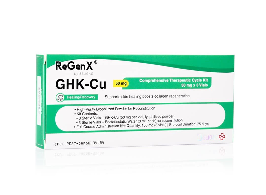 ReGenX GHK-Cu 50 ملغ/مل، 3 قوارير (50 ملغ) + 3 صينية ماء (3 مل) - Beligas (دولي)